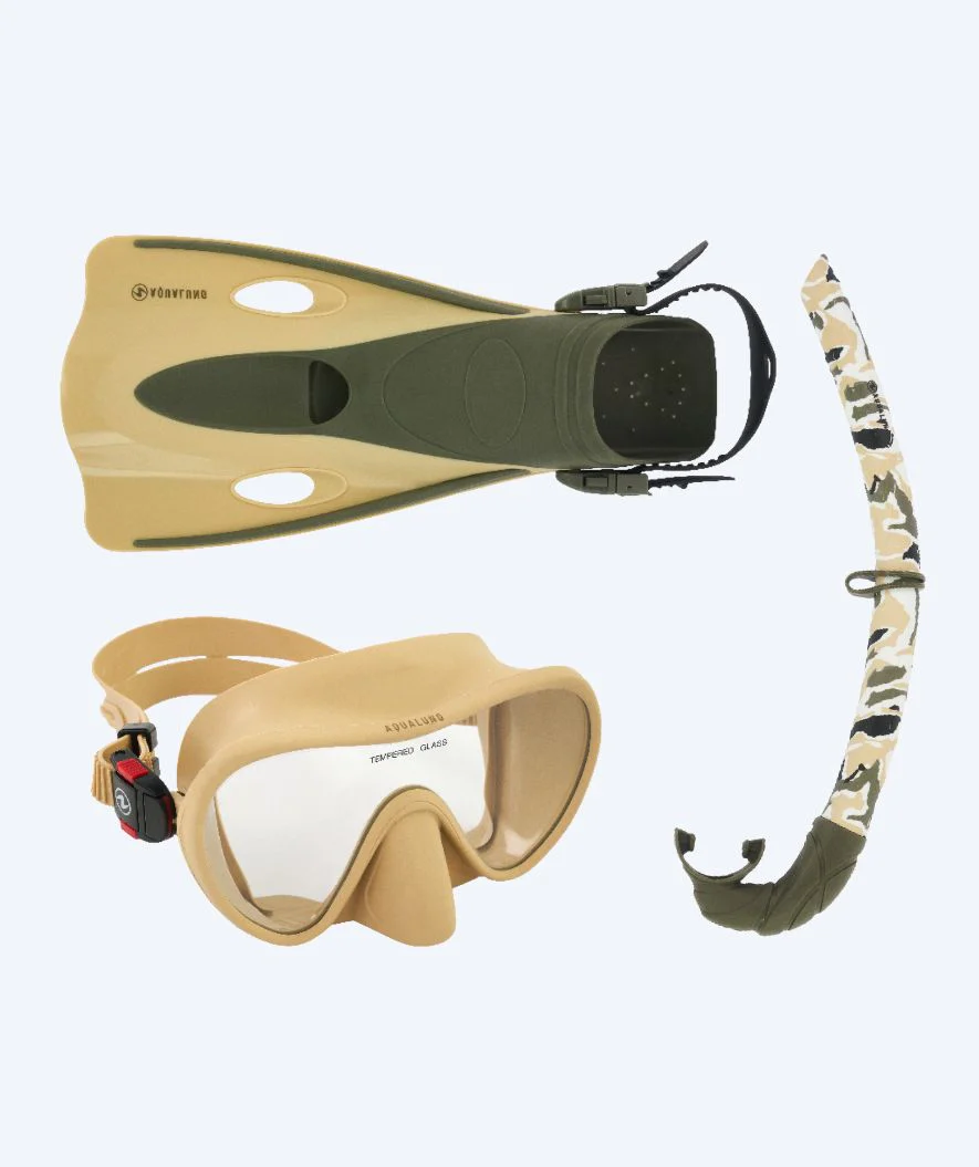 Aqualung zestaw maska + rurka + płetwy do snorkelingu dla dorosłych - Nabul - Piaskowy/zielony