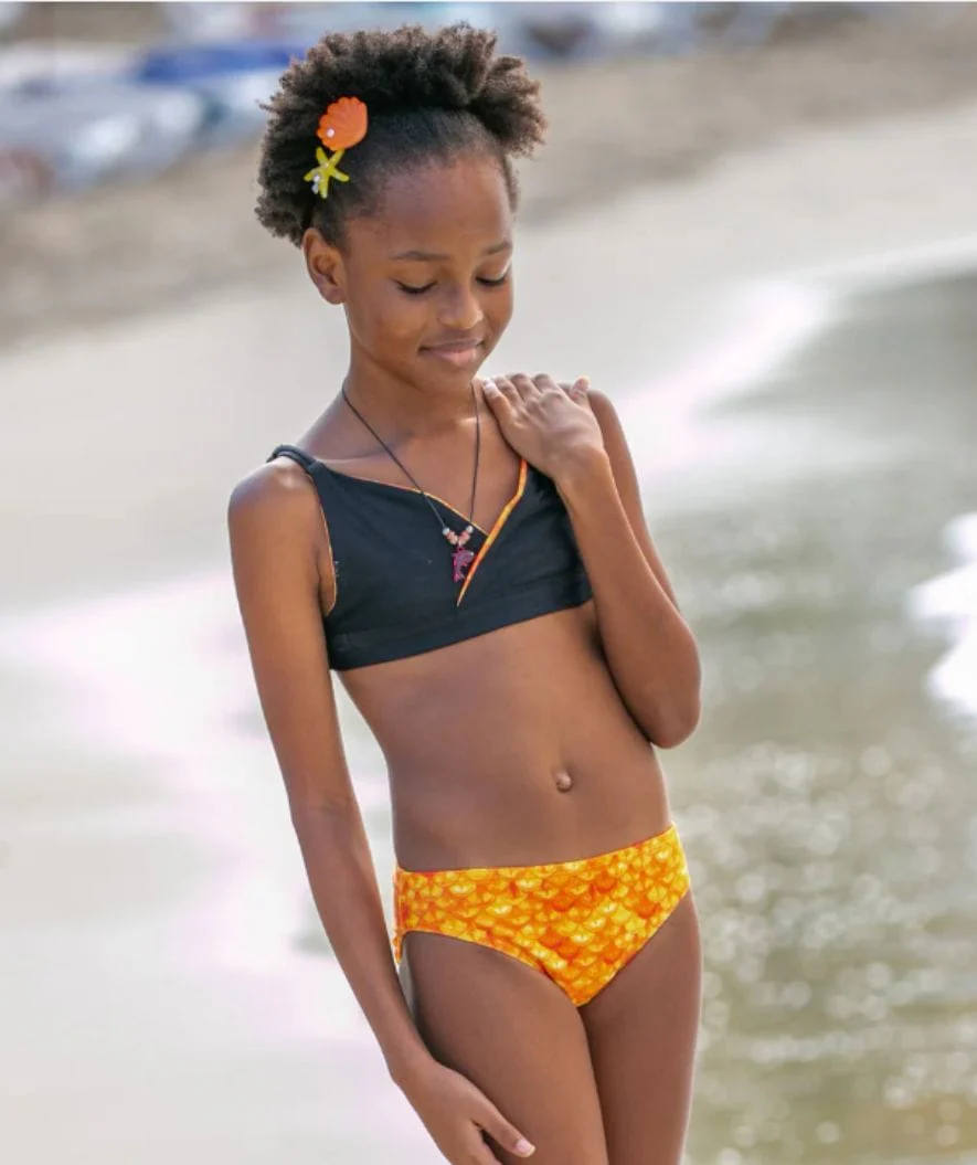 Fin Fun góra od bikini syrenka dla dziewczynek bez falbanek - Tropical Sunrise - Image 4