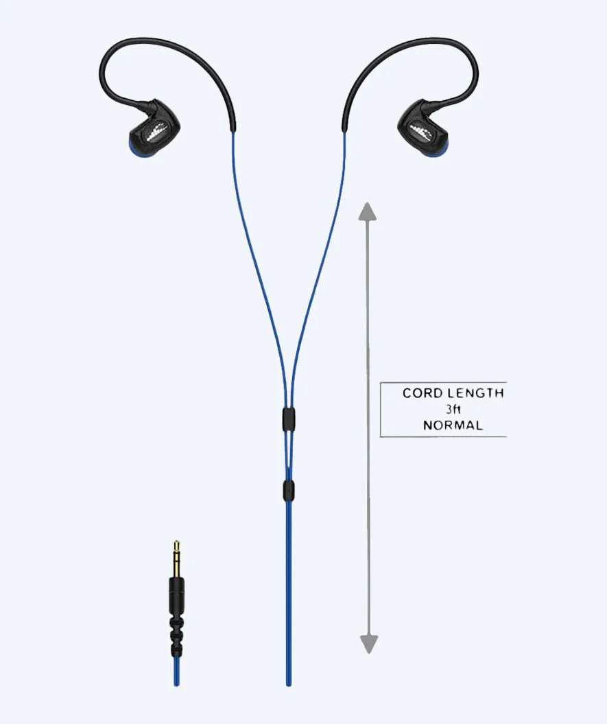 H2OAudio wodoodporne słuchawki - Surge SX10 długi kabel - Niebieski
