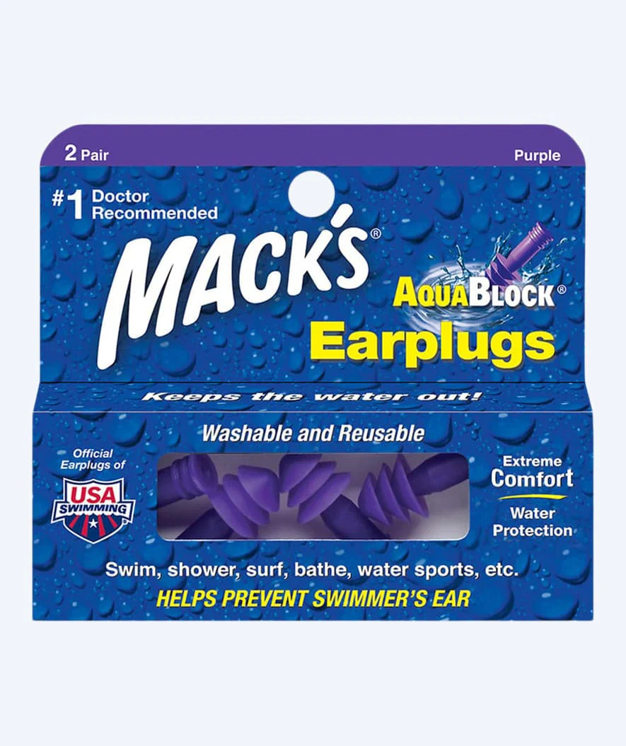 Mack's zatyczki do uszu do pływania 2 pary - Aqua Block - Fioletowy