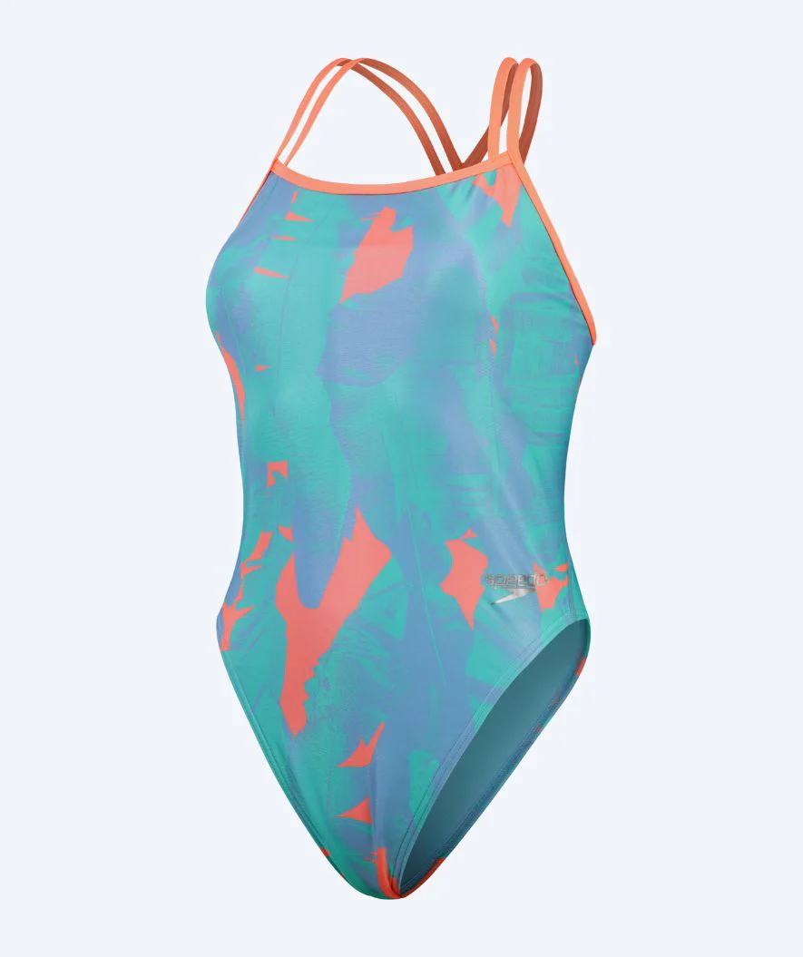 Speedo strój kąpielowy dla kobiet - Allover Digital Starback - Niebieski/pomarańczowy - Image 4