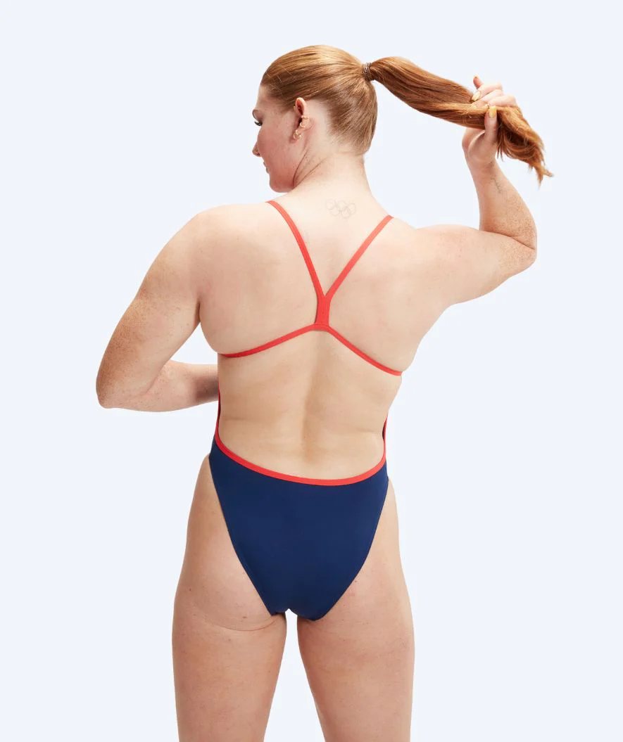 Speedo strój kąpielowy dla kobiet - Placement Digital V-Back - Ciemnoniebieski/czerwony - Image 2