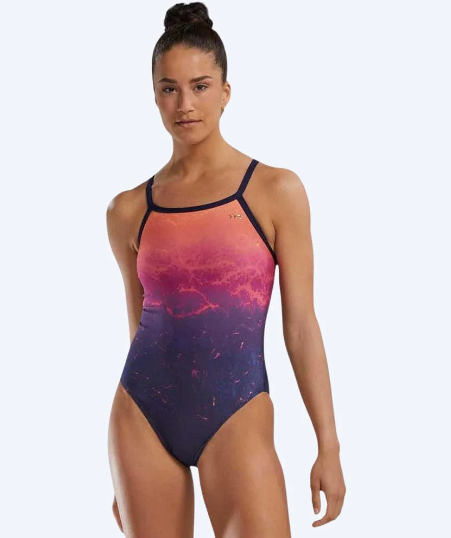 TYR strój kąpielowy dla kobiet - Durafast Elite Cut - Ciemnoniebieski/Wielokolorowy