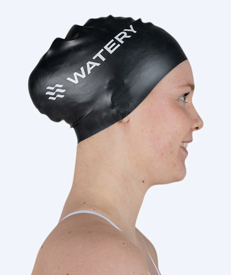 Watery czepek do pływania na długie włosy - Signature - Czarny