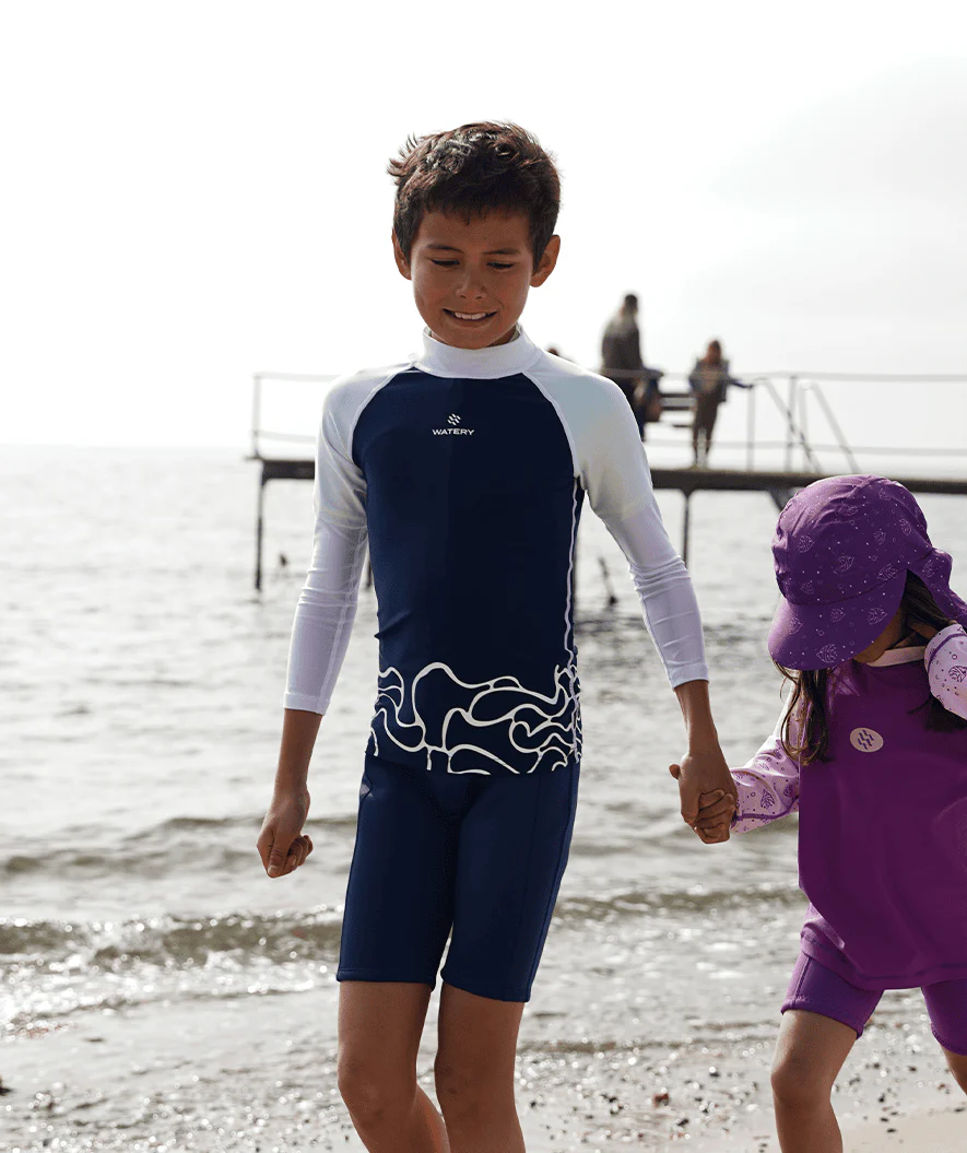 Watery koszulka UV dla dzieci - Chilton Rashguard z długimi rękawami - Ciemnoniebieski/Biały - Image 9