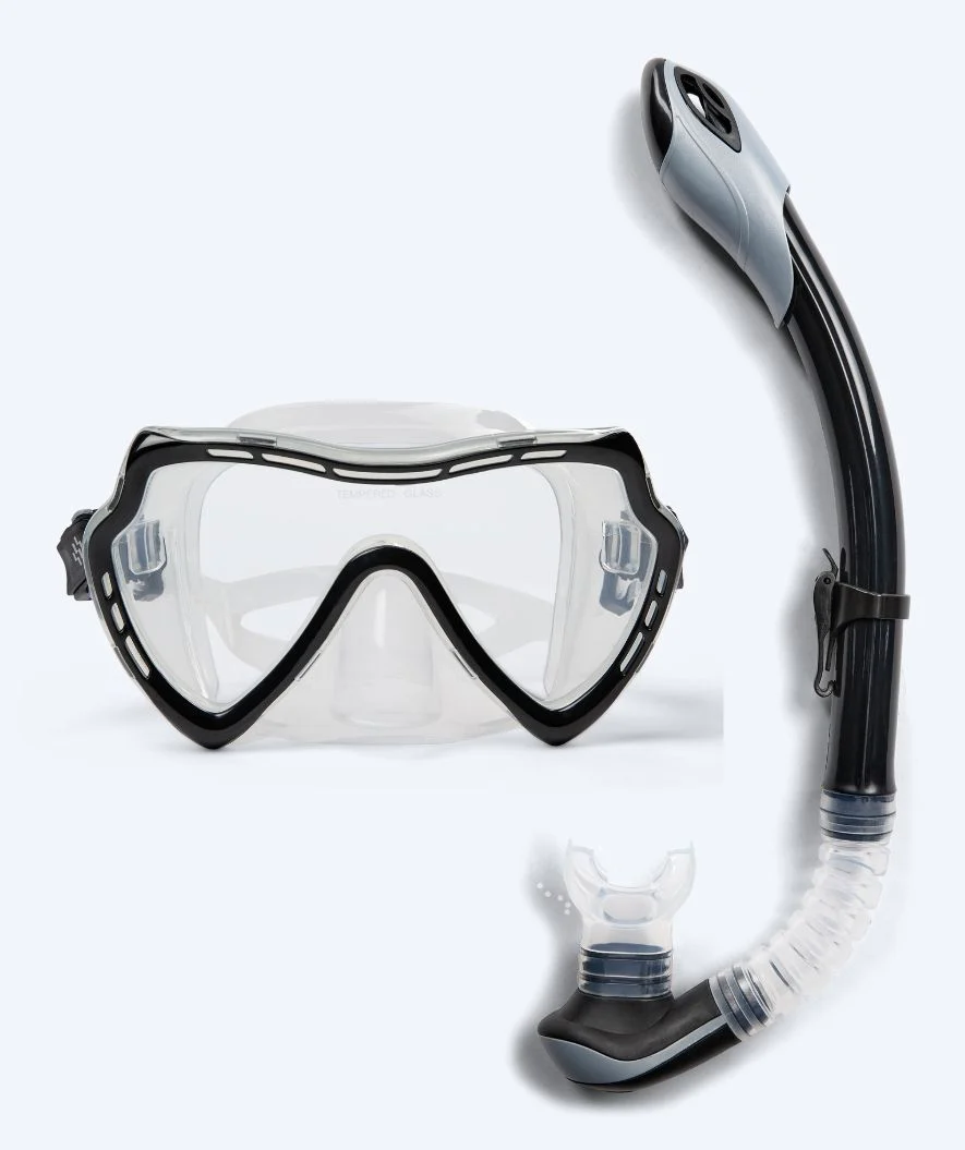 Watery zestaw maska + rurka do snorkelingu dla dorosłych (15+) - Nebula - Czarny