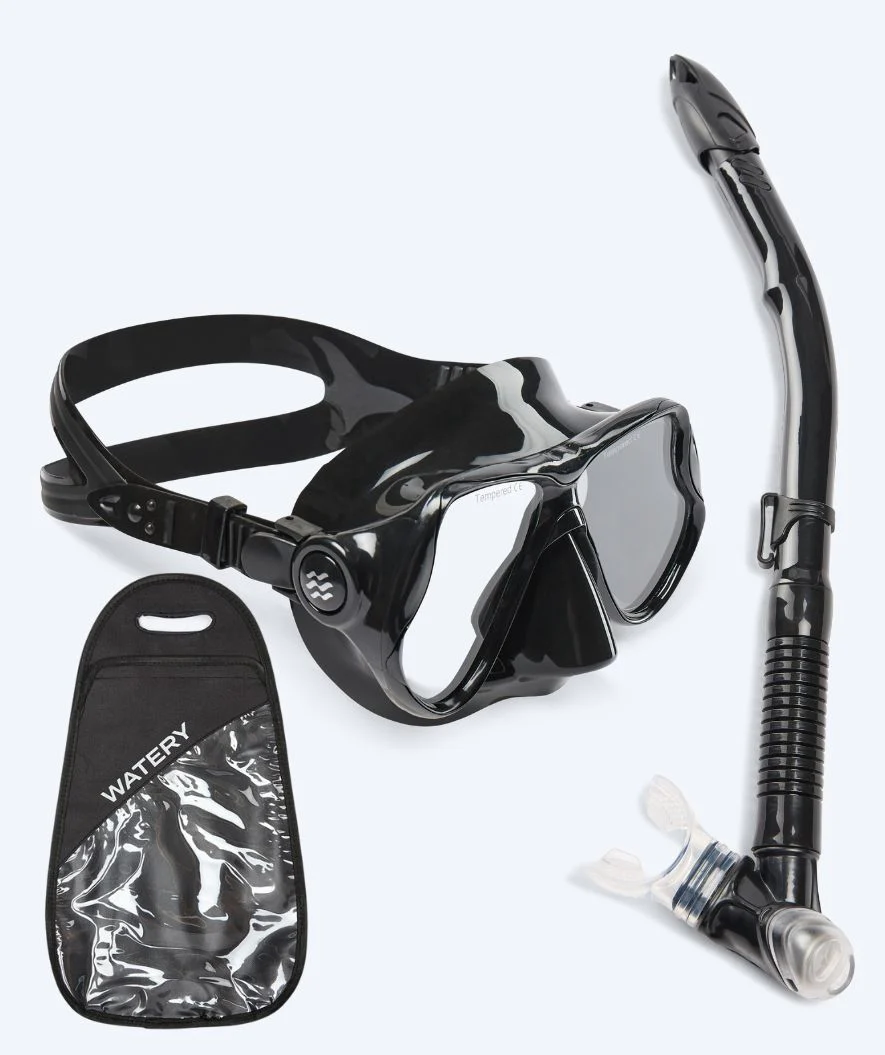 Watery zestaw maska + rurka do snorkelingu dla dorosłych - Hudson Semi-Dry - Czarny - Image 12