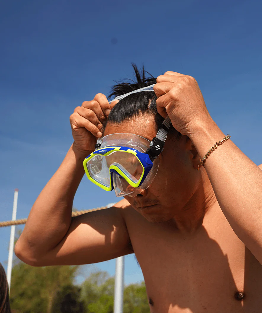 Watery zestaw maska + rurka do snorkelingu dla dorosłych (od 15 lat) - Leach Pro - Niebieski/Żółty - Image 4