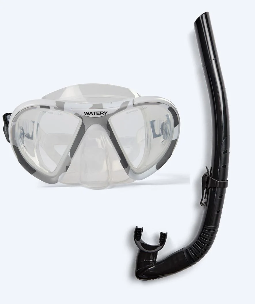 Watery zestaw maska + rurka do snorkelingu dla dorosłych (od 15 lat) - Rudder Camo/Itzel - Przezroczysty/czarny