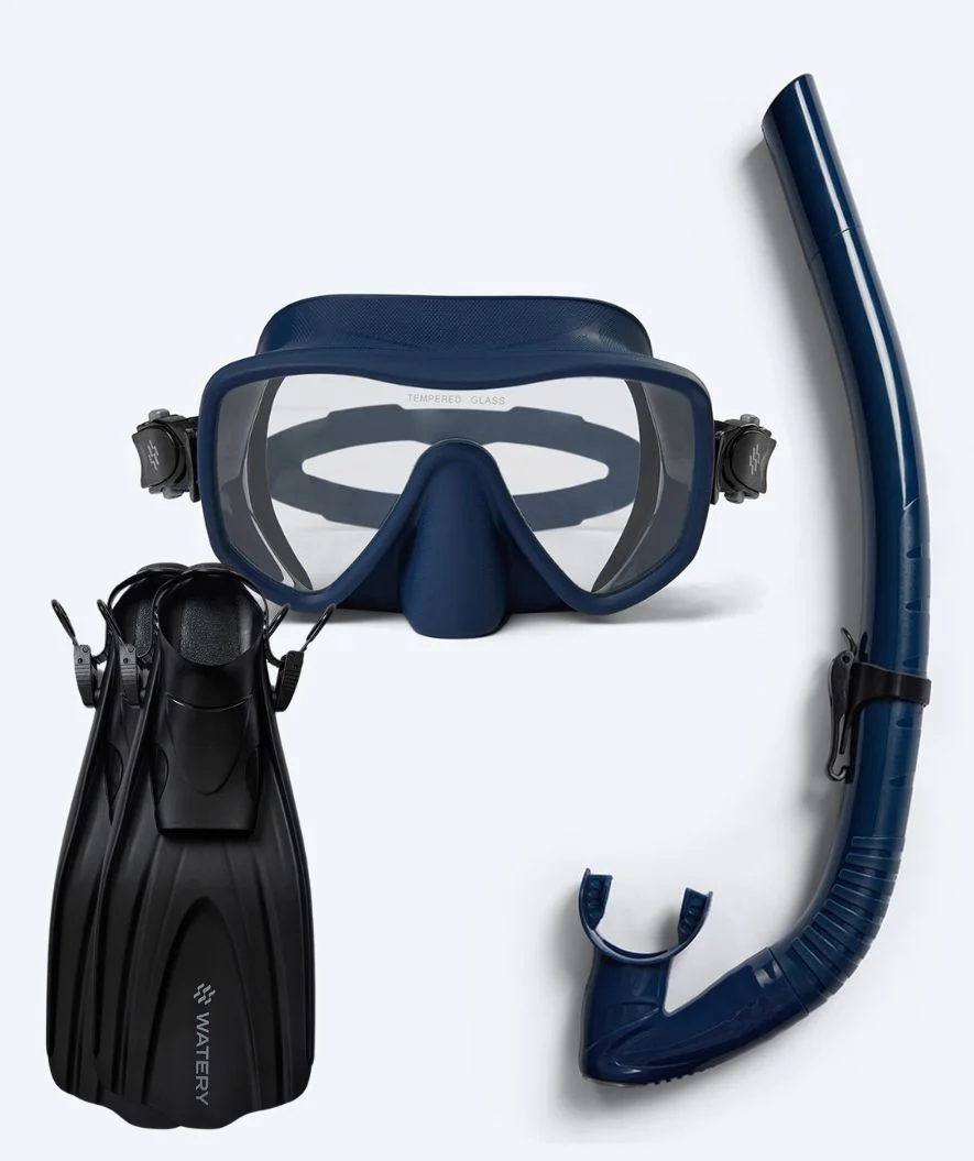 Watery zestaw maska + rurka + płetwy do snorkelingu dla dorosłych (15+) - Coast/Skipper - Ciemnoniebieski/czarny
