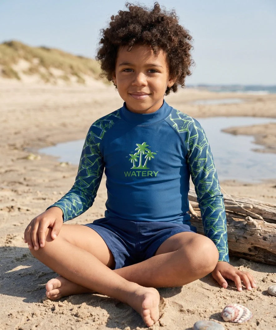Watery koszulka UV dla dzieci - Katsu Langærmet Rashguard - Zielony/ciemnoniebieski - Image 4
