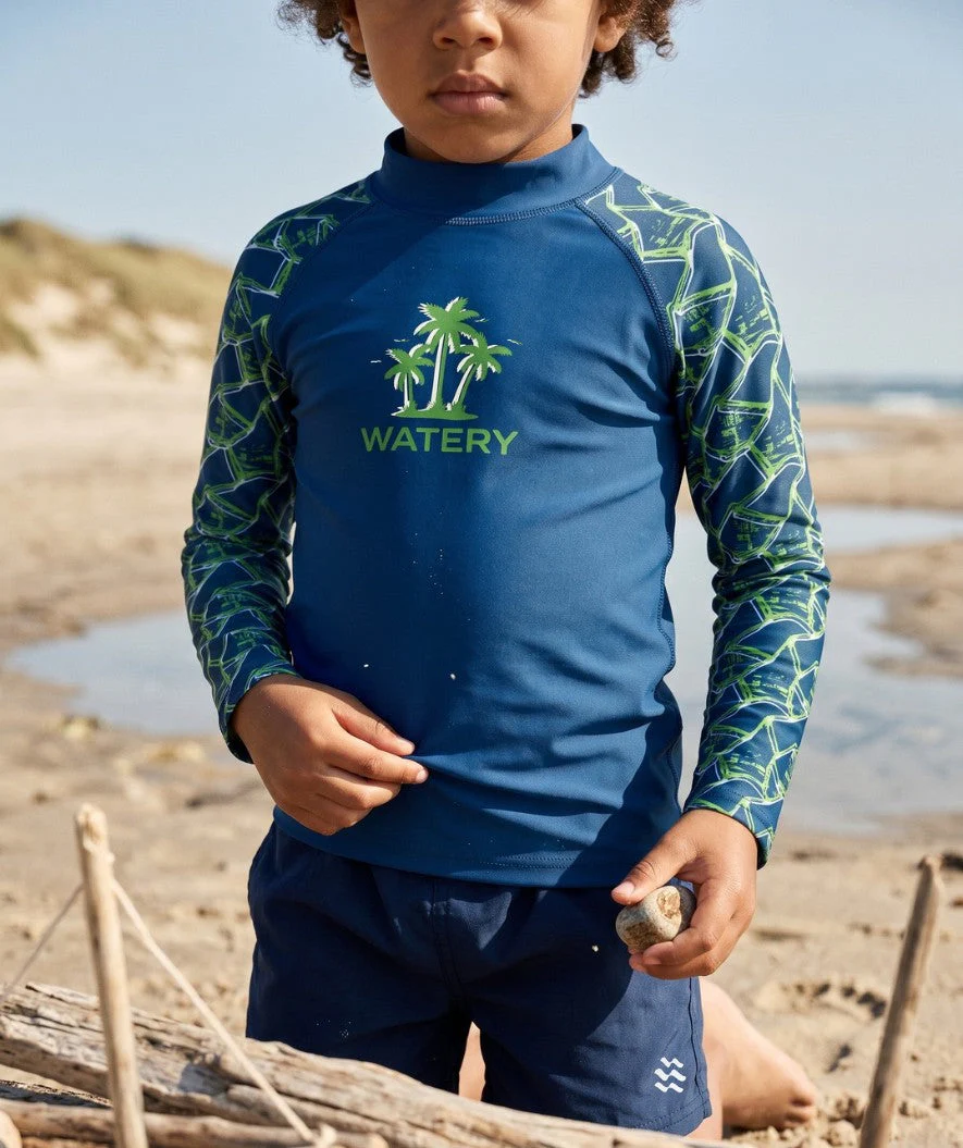 Watery koszulka UV dla dzieci - Katsu Langærmet Rashguard - Zielony/ciemnoniebieski - Image 5